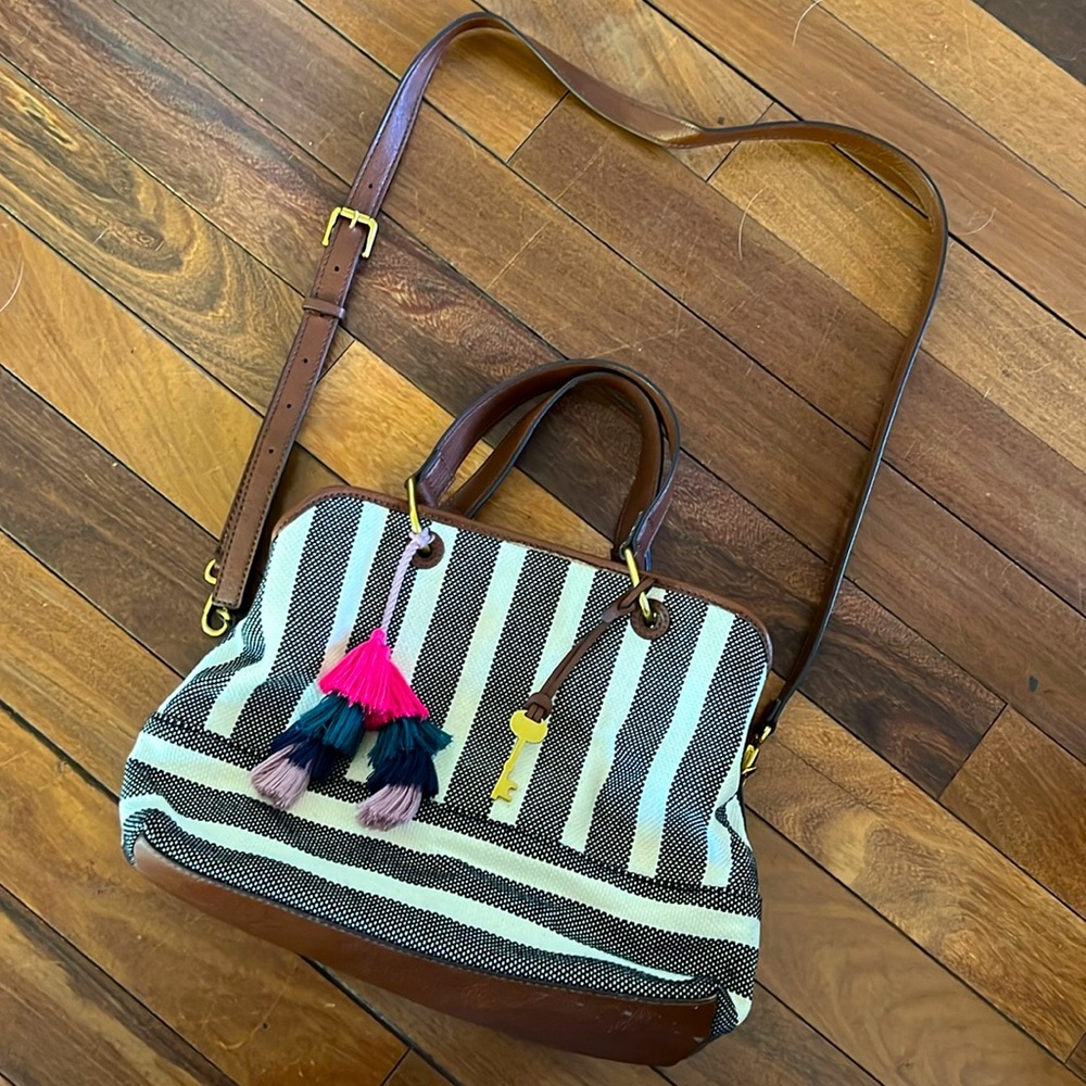 Fossil striped handbag with tassel